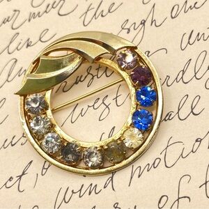 CATAMORE 1/20 12K Gold Filled 1960's Circle Brooch Mother's Rhinestone VTG Pin